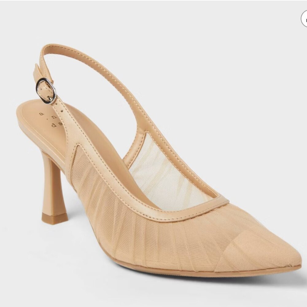 NWT A New Day Women’s Abigail Pleated Mesh Sling Back Heels Size 8 Louis Heel